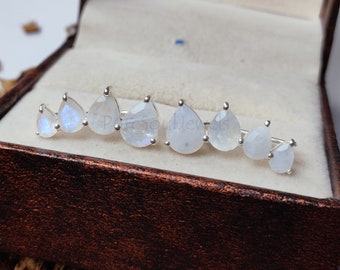 Rainbow Moonstone Ear Climber, 925 Sterling Silver Earring, Moonstone Ear Crawler, Gemstone Ear Climber, Blue Fire Moonstone Crawler Earring