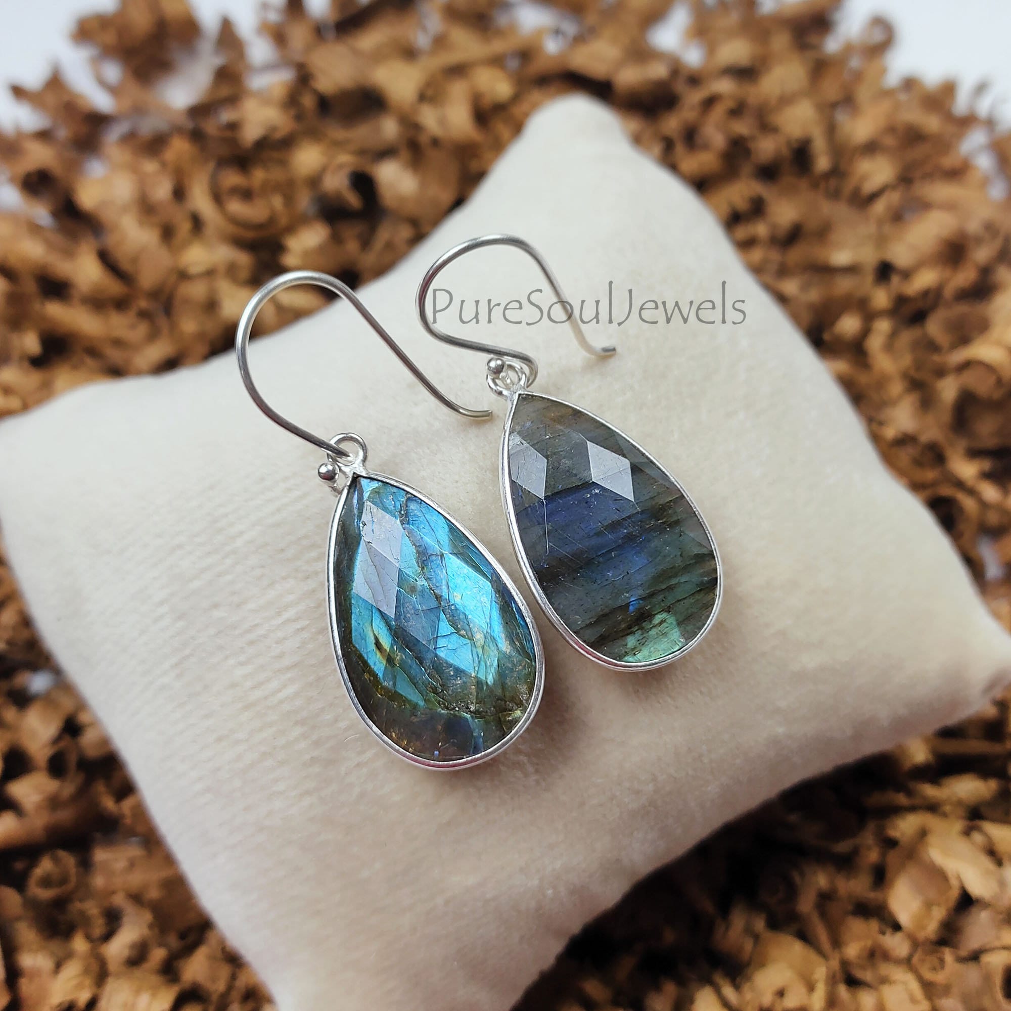 Sterling Silver Labradorite Teardrop Earrings: Bezel Set Gemstone