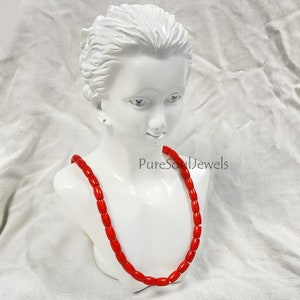 Red Coral Beads Choker: 925 Sterling Silver Boho Necklace