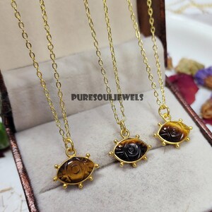 Tiger Eye Evil Eye Charm Pendant: Sterling Silver Nazar Necklace