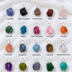 Raw Gemstone Charm, Silver Healing Crystal Charm Jewelry, Birthstone Charm, Rose Quartz Moonstone Emerald Ruby Boho Jewelry, DIY Charms Gift