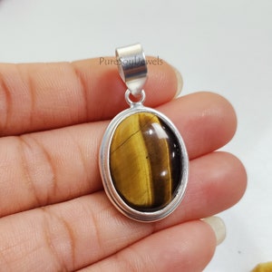 Vintage Tiger Eye Pendant: 925 Sterling Silver Boho Jewelry