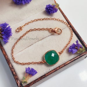 Cut Green Onyx Bracelet, Boho Bracelet, 925 Sterling Silver Bracelet, Green Onyx Jewelry, Chain Bracelet, Women Day Gift, Natural Green Onyx