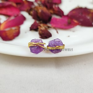 Raw Amethyst Stud Earrings: Sterling Silver February Birthstone