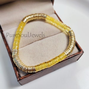 Lemon Heishi Bead Bracelet: 18K Gold Plated Stacking Bracelet