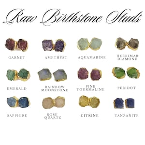 Oorknopjes met ruwe edelsteen • Minimalistische geboortesteensieraden • Messing basis, goud/zilverpoets