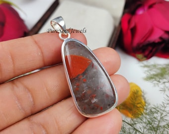 African Bloodstone Silver Pendant, Natural Bloodstone Pendant, Bloodstone Jewelry, Statement Pendant, Handmade Pendant, Gift For Friend