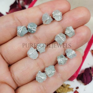 Raw Aquamarine Stud Earrings: Sterling Silver Boho Jewelry