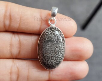 Fossil Coral Pendant, Sterling Silver Pendant, Handmade Boho Jewelry, Gemstone Necklace, Gift for Her