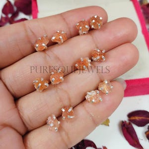 Raw Sunstone Earrings, Raw Sunstone studs, 925 Sterling Silver Stud, Prong Stud, Wedding Stud, Birthday Stud, Dainty Stud, Gift For Her