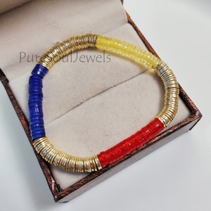 Multi Color Heishi Bead Bracelet: Gold Plated Stackable Jewelry