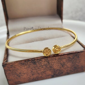 Gold Druzy Cuff Bangle, Gold Plated Gemstone Bangle, Adjustable Bangle, Handmade Bangle, Friendship Bracelet, Druzy Jewelry, Boho Gift