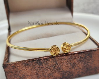 Gold Druzy Cuff Bangle, Gold Plated Gemstone Bangle, Adjustable Bangle, Handmade Bangle, Friendship Bracelet, Druzy Jewelry, Boho Gift