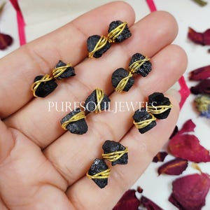 Black Tourmaline Raw Wire Wrapped Stud Earrings, 925 Sterling Silver Stud, Wedding Gift, Birthday Gift, Raw Stone Stud, Selling Per Pair