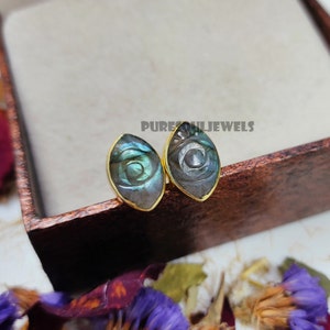 Evil Eye Labradorite Studs: 925 Sterling Silver Boho Earrings