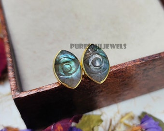 Evil Eye Labradorite Studs Earrings, Protection Studs, 925 Sterling Silver Earring, Boho Stud Earring, Gemstone Earring, Gift For Her