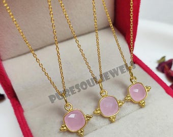 Pink Chalcedony Gemstone Necklace: 925 Sterling Silver Boho Hippie Charm