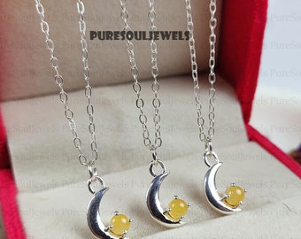 Citrine Quartz Half Moon Necklace, 925 Sterling Silver, Dainty Healing Crystal Gift For Her