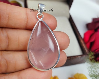 Natural Rose Quartz Pendant, 925 Sterling Silver Pendant, Crystal Stone Pendant, Gemstone Pendant, Bohemian Pendant, Quartz Pendant Jewelry