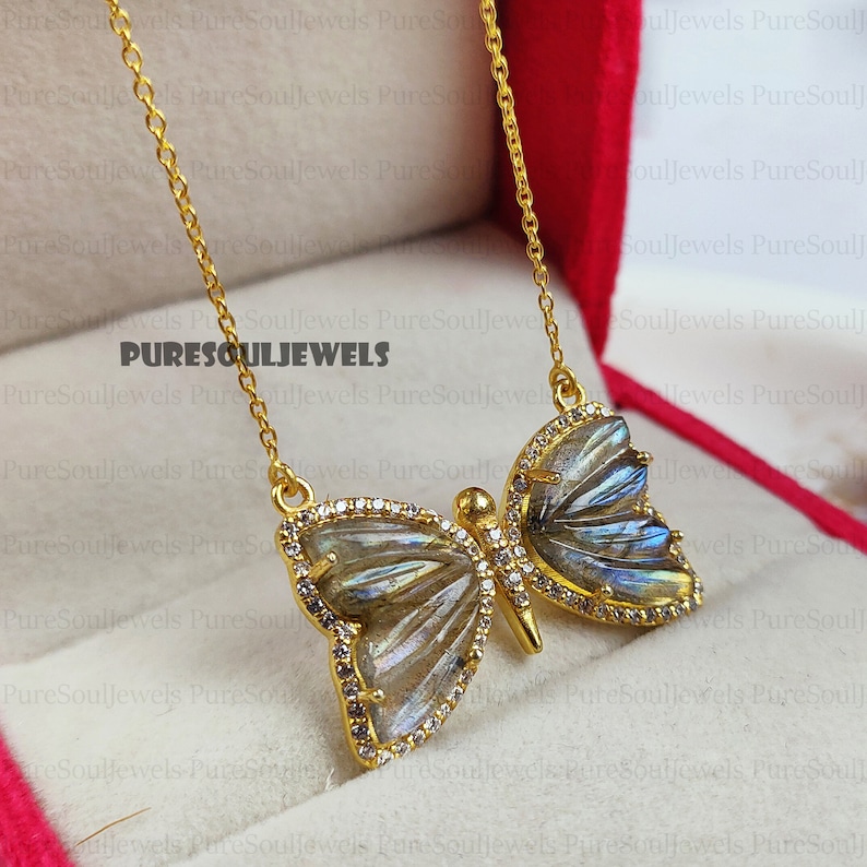 Rare Blue Fire Labradorite Butterfly Pendant Necklace, 925 Sterling Silver Necklace, Gemstone Necklace, Fire Necklace, Layering Necklace image 3