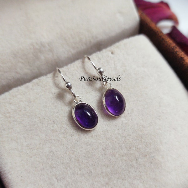 Tiny Amethyst Earring, 925 Sterling Silver Dangle Earring, Gemstone Earring, February Birthday, Lightweight Earring, Mother Daughter Earring