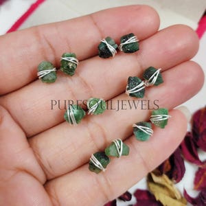 Raw Emerald Stud Earrings: Sterling Silver May Birthstone