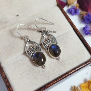 Labradorite Dangle Earrings: Handmade 925 Sterling Silver Boho Jewelry