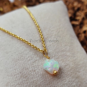 Raw Ethiopian Opal Necklace Pendant October Birthstone Chakra Healing Crystals Handmade Dainty Minimalist Women Jewelry Mothers Day Gifts
