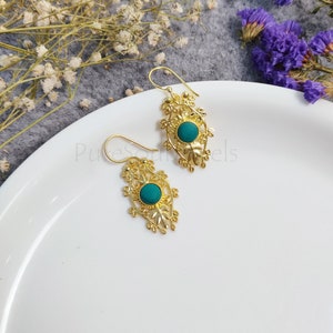 Boho Turquoise Gemstone Earrings: Gold Plated Dangle Earrings
