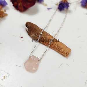 Raw Rose Quartz 925 Sterling Silver Necklace: Boho Pink Crystal