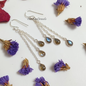 Natural Labradorite Earring, 925 Sterling Silver Earring, Handmade Earring, Blue Fire Labradorite Earring, Boho Dainty Earring, Gift for her