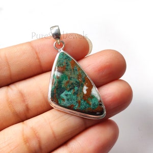Chrysocolla Pendant: Handmade 925 Sterling Silver Boho Jewelry