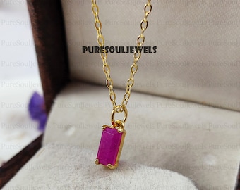 Rectangle Ruby Necklace, 925 Sterling Silver Minimalist Necklace, Ruby Necklace, Birthstone Jewelry, Rectangle Necklace, Mother's Day Gift