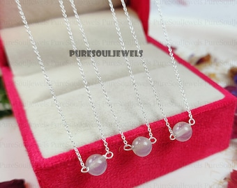 Gray Moonstone Mini Ball Necklace, 925 Sterling Silver Jewelry, June Birthstone Necklace, Bridesmaid Gift, Gift for Her, Minimalist Necklace