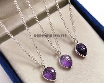 Handmade Amethyst Leaf Pendant Necklace, Sterling Silver Boho Jewelry