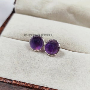 Natural Amethyst Stud Earring, 925 Silver Earring, Gemstone Studs, Purple Amethyst Studs, Handmade Stud, Amethyst Jewelry, Gift For Woman