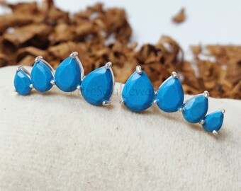 Sterling Silver Turquoise Ear Climber, Minimalist Gemstone Earring