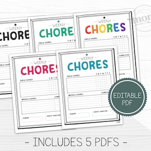 Chore Chart for Kids, Responsibility Printable, Editable PDF