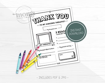 Therapist Appreciation Gift from kid, Thank You Therapist Gifts Printable, Coloring Pages Kids Print, Instant Digital Download