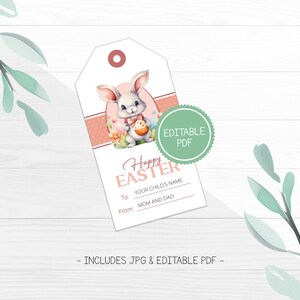 Pink Easter Basket Gift Tag, Printable Kids Easter Treat Bag Tag