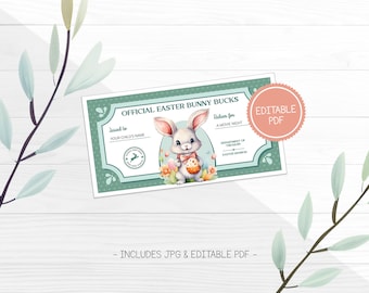 Easter Bunny Bucks for Kids, Printable Kids Easter Certificate, Gift An Experience, Last Minute Easter Gift for Kids