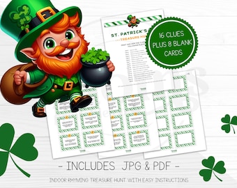 St Patrick's Day Rhyming Hunt for kids gift, St Patrick's Treasure Hunt Game, Indoor Treasure Hunt Printable Clue Cards for Kids