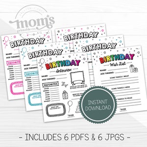 Kindergeburtstag Interview, druckbarer Geburtstagsfragebogen, Geburtstagswunschliste, Sofortiger Download PDF, Jährliches Geburtstagsinterview