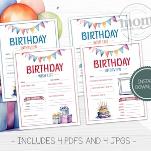 Kinder Geburtstag Fragebogen, druckbare Geburtstag Fragebogen, Geburtstagswunschliste, Sofort-Download PDF, Jährliches Geburtstags-Interview