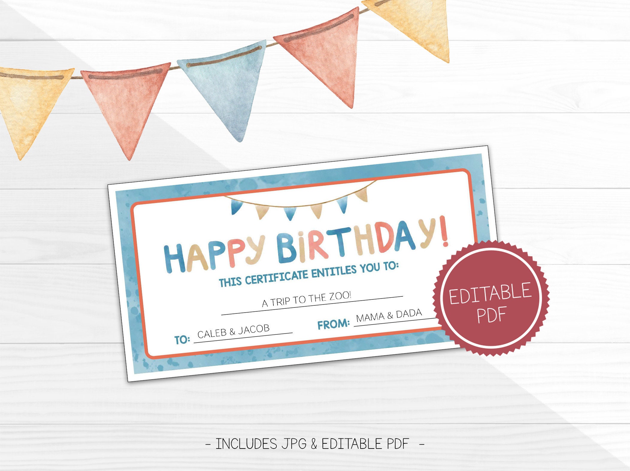 Kids Birthday Gift Certificate Template, Voucher Template, Kids