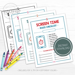 Screen Time Rules, Screen Time Checklist, Screen Time Chore Chart, Daily Screen Time Schedule, Summer Screen Time Checklist for Kids