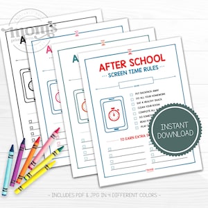 After School Screen Time Rules, Screen Time Checklist, Screen Time Chore Chart, Daily Screen Time Schedule, Screen Time Checklist for Kids