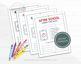 After School Screen Time Rules, Screen Time Checklist, Screen Time Chore Chart, Daily Screen Time Schedule, Screen Time Checklist for Kids