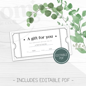 Gift Certificate Template, Gift An Experience, Birthday Printable, Minimalistic Modern Gift Coupon for her or him, Voucher Template