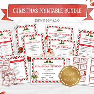 Paquete oficial de Navidad, certificado de adopción de elfos, carta a Papá Noel, búsqueda del tesoro navideño, cartas de hola y adiós de los elfos y más
